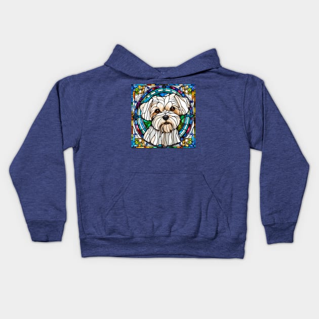 Stained Glass Maltese Dog Kids Hoodie by Doodle and Things